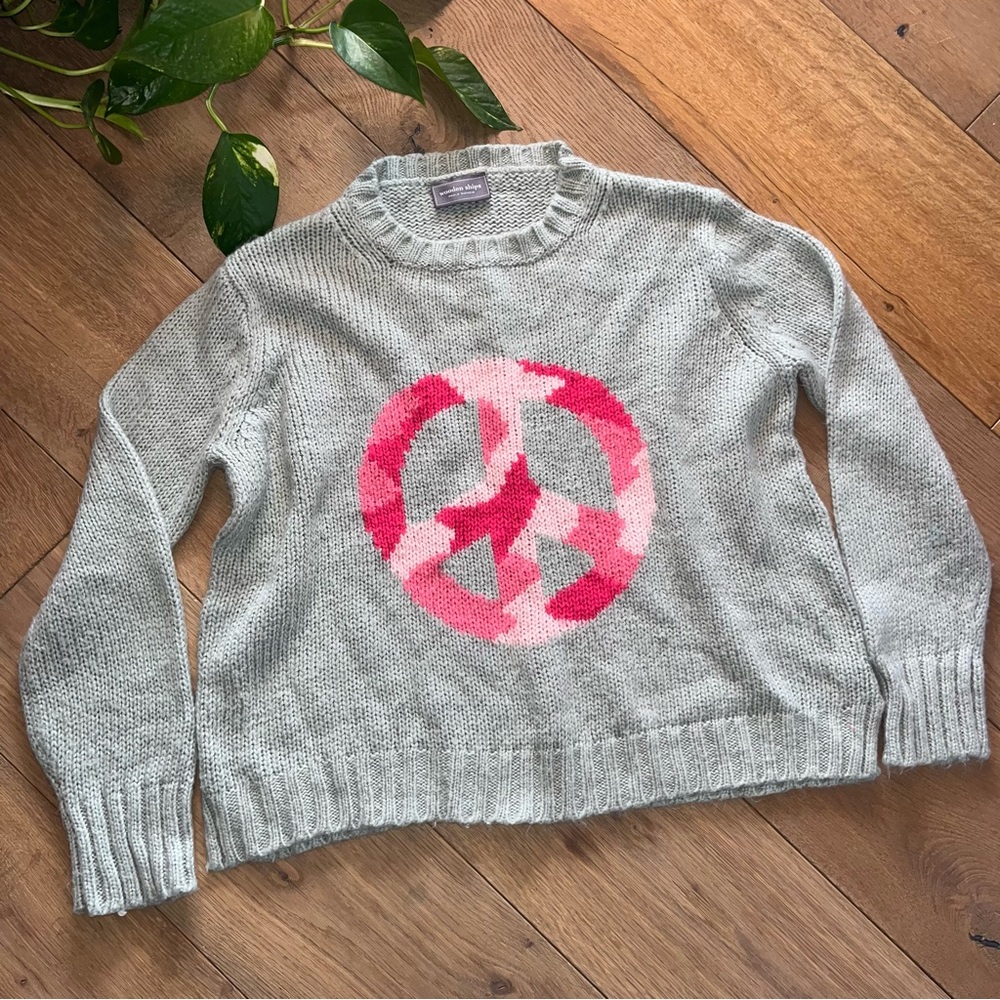 Wooden Ships Mohair Gray Sweater with Pink Peace Sign Camo XS/S